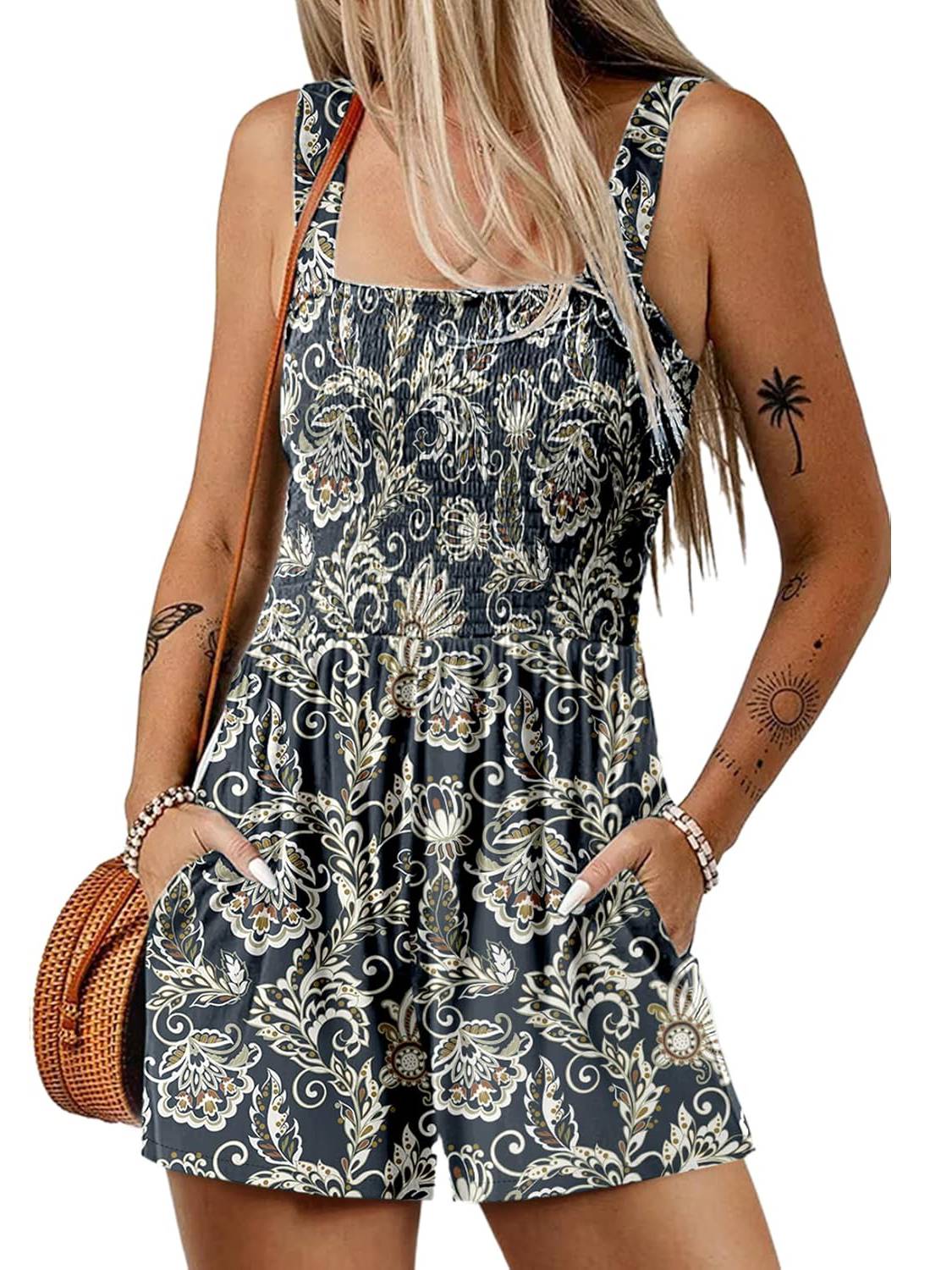 Icone™ SummerRomper: Damen Ärmellos Quadratischer Ausschnitt Sommer Strampler