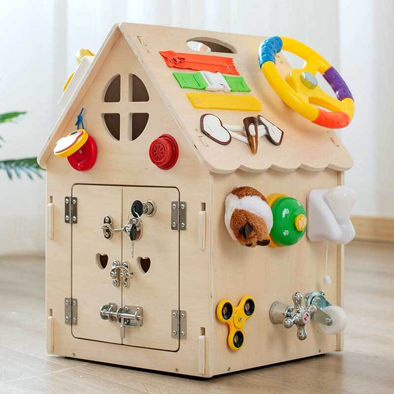 Kletshuts™ BusyHouse: Multifunktionales Montessori Hölzernes Beschäftigtes Haus