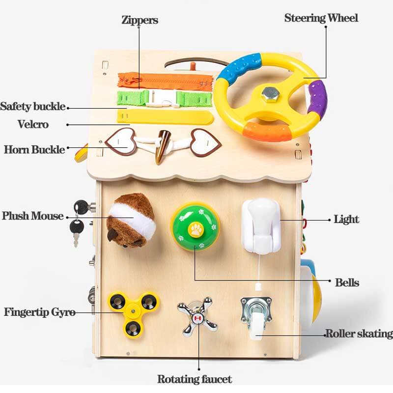 Kletshuts™ BusyHouse: Multifunktionales Montessori Hölzernes Beschäftigtes Haus