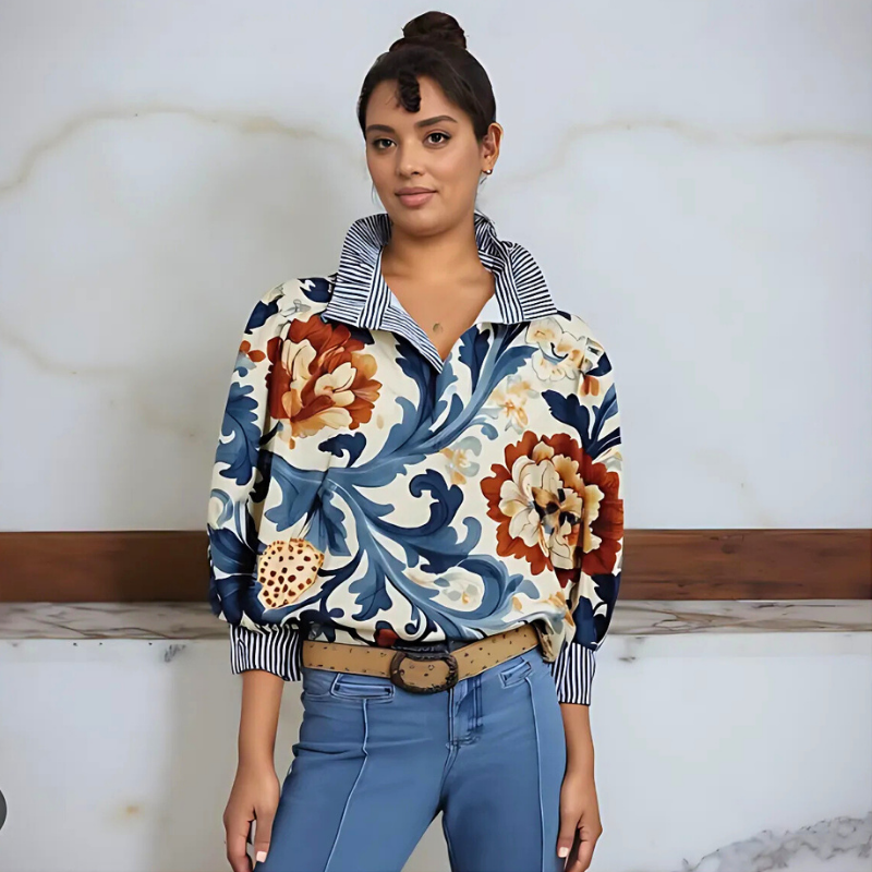 Icone™ FormalBlouse: Stilvolle Langärmlige Einzigartige Bedruckte Formelle Bluse