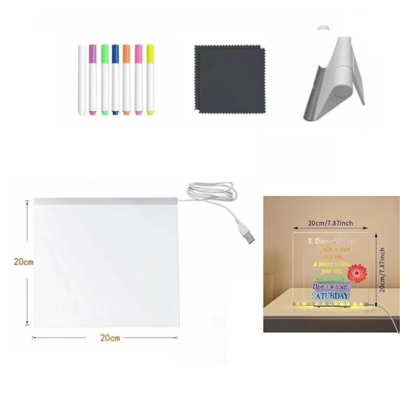 Kletshuts™ NoteBoard: LED-Lampe, Acryl, Notiz- und Zeichenbrett