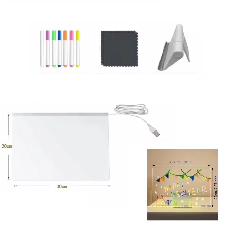 Kletshuts™ NoteBoard: LED-Lampe, Acryl, Notiz- und Zeichenbrett
