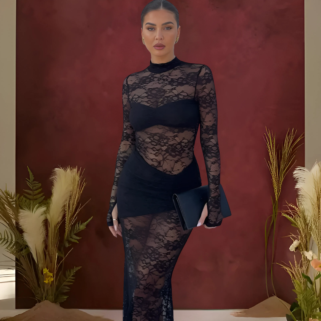 Icone™ LaceDress: Sexy Passform Bequem Rundhalsausschnitt Spitzenkleid