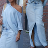 Icone™ FashionSet: Stilvolles Aus-Schulter Top Und Jeansrock