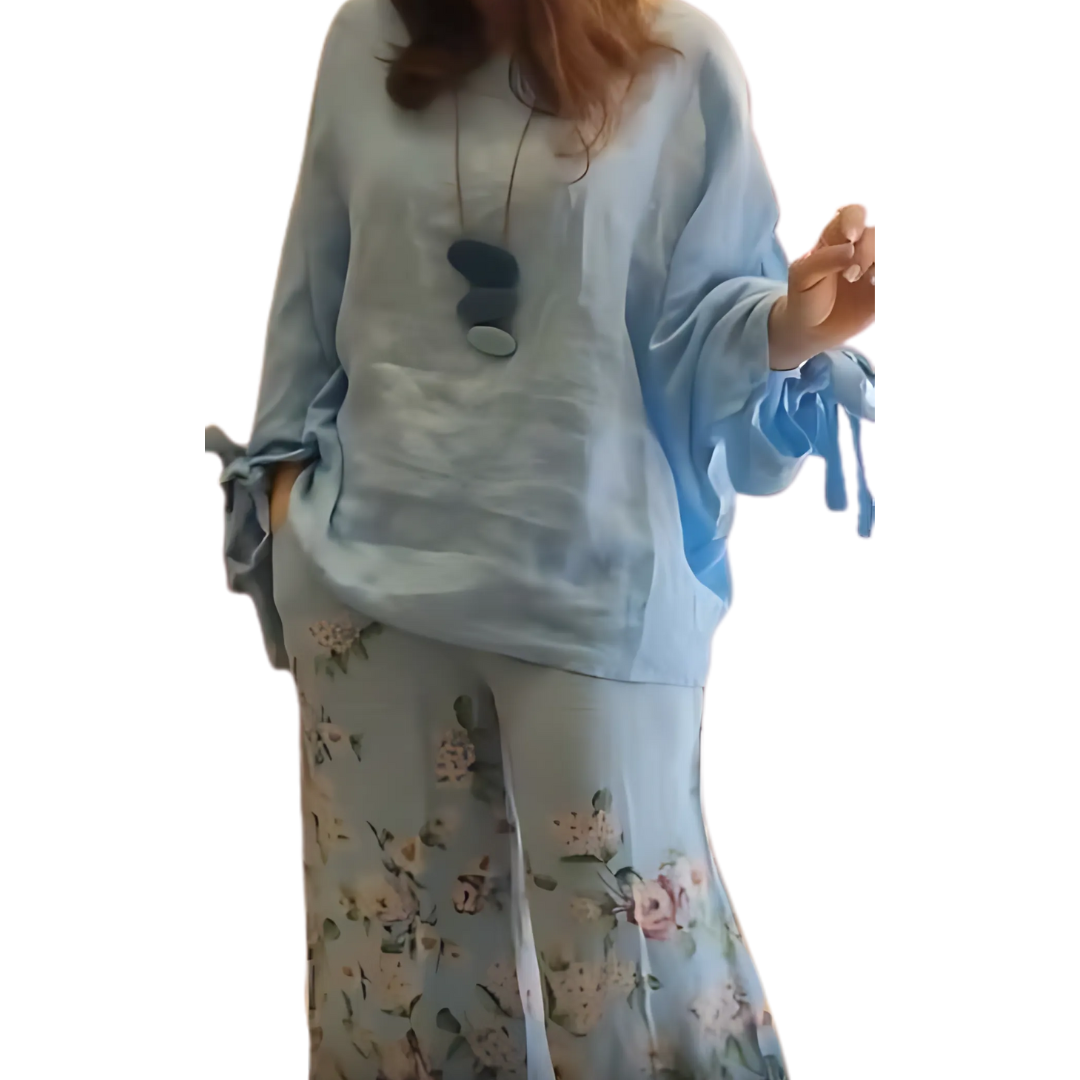 Icone™ LooseSet - Lockere Langärmelige Bluse Und Geblümte Hose Set Für Damen