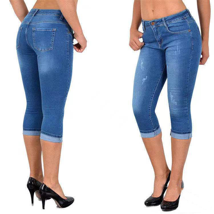 Icone™ KneeDenim: Dehnbare Stilvolle Knie-Länge Denim Hose