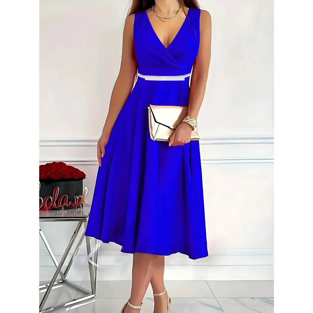 Icone™ ElegantDress: V-Ausschnitt Damen Elegantes Kleid Mit Gürtel