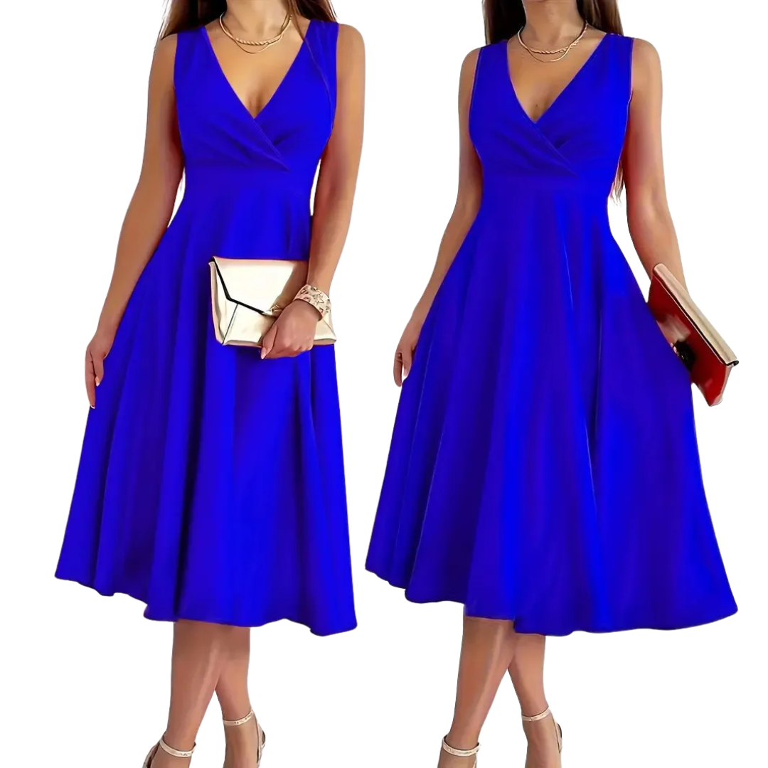 Icone™ ElegantDress: V-Ausschnitt Damen Elegantes Kleid Mit Gürtel