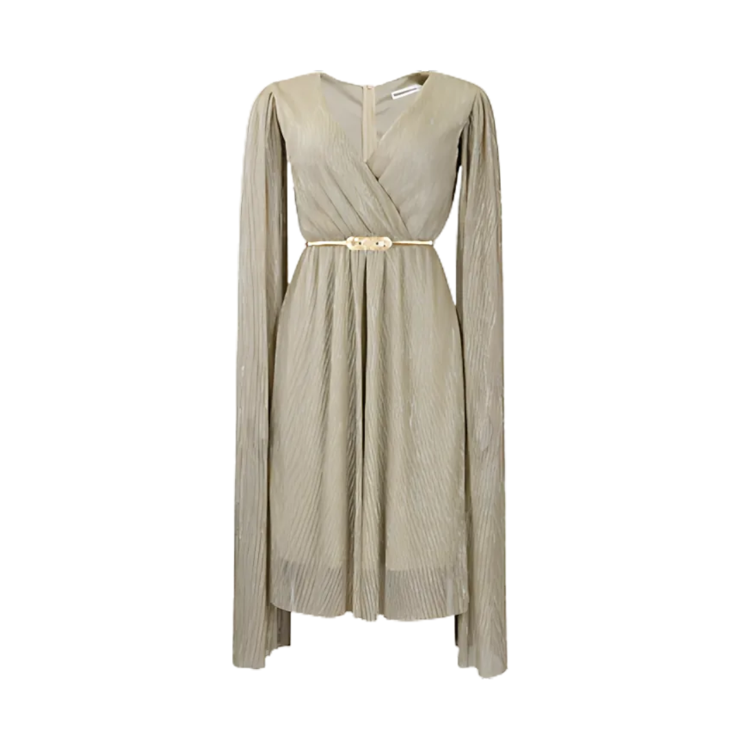 Icone™ ElegantDress: V-Ausschnitt Damen Elegantes Kleid Mit Gürtel
