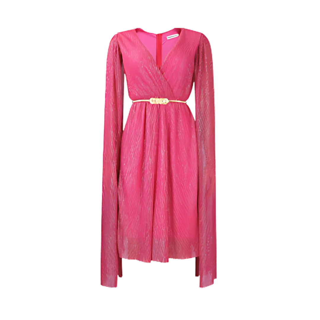 Icone™ ElegantDress: V-Ausschnitt Damen Elegantes Kleid Mit Gürtel