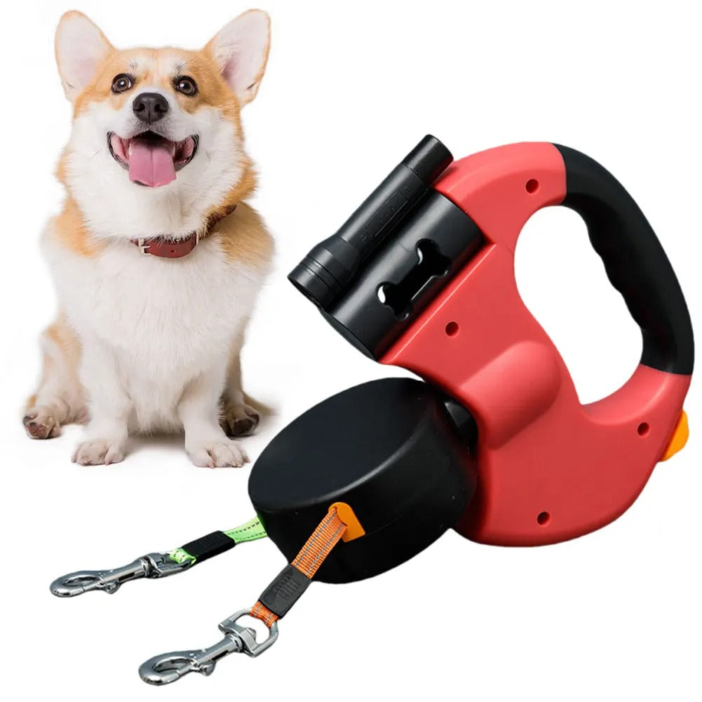 DogFri™ DoubleLeash: LED-Leuchte Doppelt Einziehbare Hundeleine