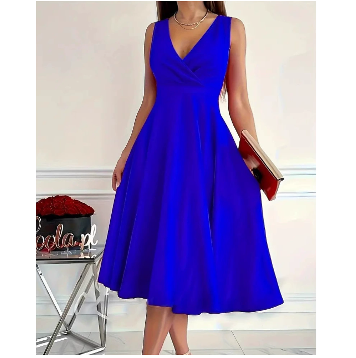 Icone™ ElegantDress: V-Ausschnitt Damen Elegantes Kleid Mit Gürtel