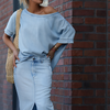 Icone™ FashionSet: Stilvolles Aus-Schulter Top Und Jeansrock